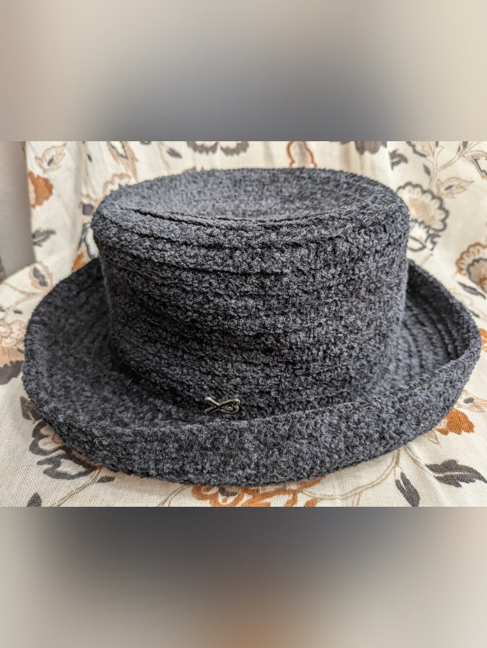 betmar Black Bouclé Bucket Hat with Metal Accent